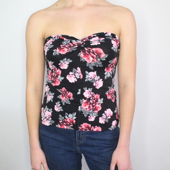 H&M Tops - H&M black & pink floral tube top